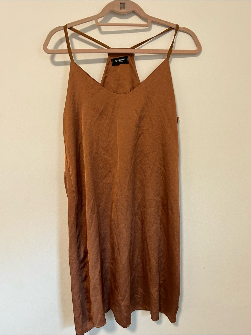 Babaton Rust Satin Slip Mini Dress - Warm Brown - Picture 1 of 3